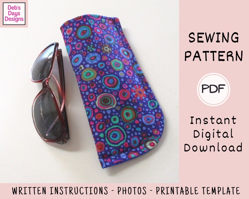 Soft Sided Sunglasses Case PDF SEWING PATTERN, Digital Download, How to Make a Padded Fabric Cover for Eye Wear, Easy Holder Tutorial image 3