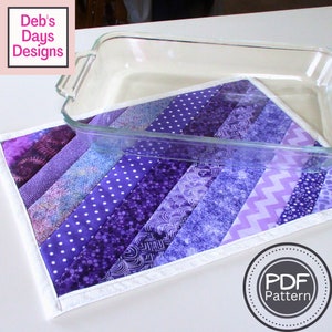 Extra Large Quilted Hot Pad PDF SEWING PATTERN, Digital Download, How to Sew a Handmade Fabric Strip Trivet for Casserole Dishes Glass Pans image 1