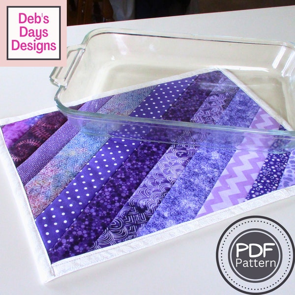 Extra Large Quilted Hot Pad PDF SEWING PATTERN, Digital Download, How to Sew a Handmade Fabric Strip Trivet for Casserole Dishes Glass Pans