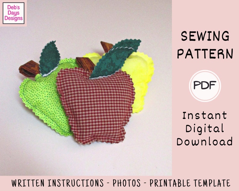Stuffed Fabric Apples PDF Sewing PATTERN Digital Download Etsy