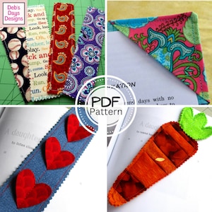 Fabric Bookmarks PDF SEWING PATTERN Pack, Instant Digital Download, Make Handmade Cloth Bookmarks, Small Gift Project Tutorial image 1