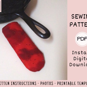 Pot Handle Cover PDF SEWING PATTERN, Digital Download, How to Make A Fabric Cast Iron Skillet Potholder Protector, Cotton Kitchen Tutorial image 4