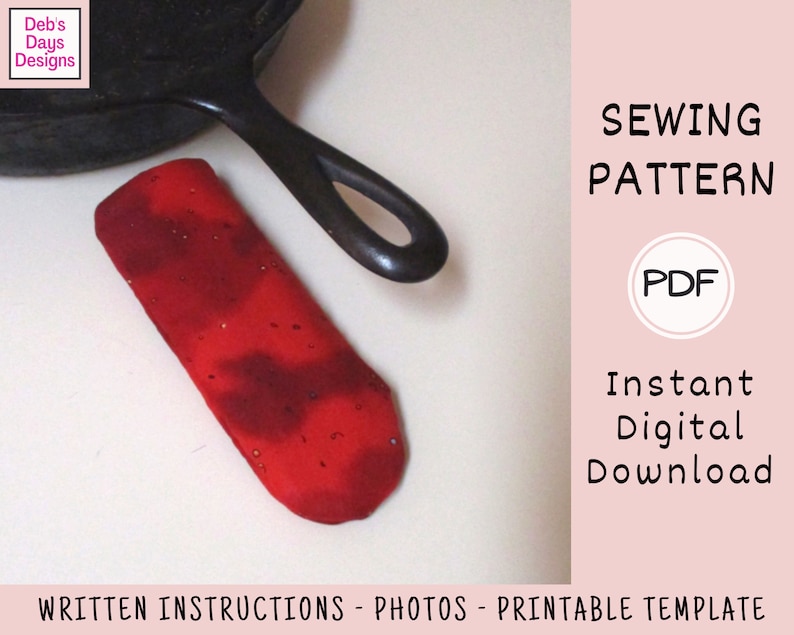 Pot Handle Cover PDF SEWING PATTERN, Digital Download, How to Make A Fabric Cast Iron Skillet Potholder Protector, Cotton Kitchen Tutorial image 4