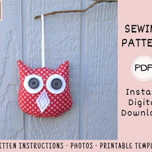 Hanging Owl Ornament PDF SEWING PATTERN, Digital Download, How to Make Handmade Christmas Tree Decorations, Easy Fall Plush Shape Tutorial afbeelding 2