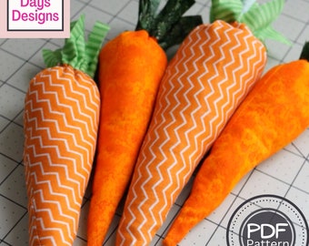 Fabric Easter Carrots PDF Sewing Pattern, Digital Download, How to Sew DIY Homemade Stuffed Carrots, Spring Garden Home Decor