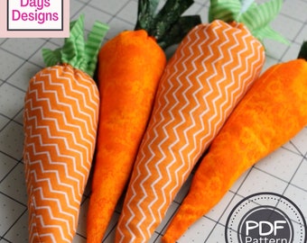 Fabric Easter Carrots PDF Sewing PATTERN, Digital Download, How to Sew DIY Homemade Stuffed Carrots, Spring Garden Home Decor