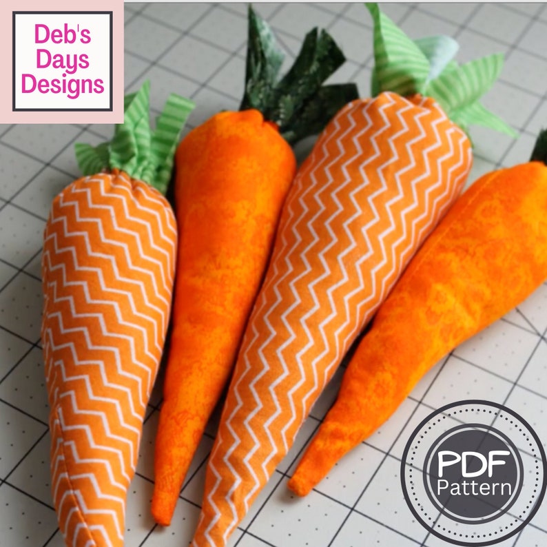 Fabric Easter Carrots PDF Sewing PATTERN, Digital Download, How to Sew DIY Homemade Stuffed Carrots, Spring Garden Home Decor image 1