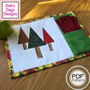 Christmas Tree Mug Rug PDF SEWING PATTERN, Digital Download, How to Make a Quilted Holiday Mini Placemat, Appliquéd Snack Mat Tutorial