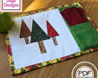 Christmas Tree Mug Rug PDF SEWING PATTERN, Digital Download, How to Make a Quilted Holiday Mini Placemat, Appliquéd Snack Mat Tutorial