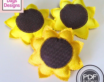 Fabric Sunflowers PDF SEWING PATTERN, Digital Download, How to Make Handmade Summertime Stuffed Tiered Tray Decor, Quick and Easy Tutorial