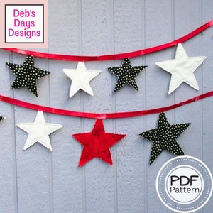 Star Garland PDF SEWING PATTERN, Digital Download, How to Sew a Fabric 4th of July Bunting Banner, Easy Americana Holiday Party Decorations image 1