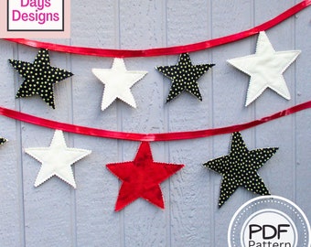 Star Garland PDF SEWING PATTERN, Digital Download, How to Sew a Fabric 4th of July Bunting Banner, Easy Americana Holiday Party Decorations