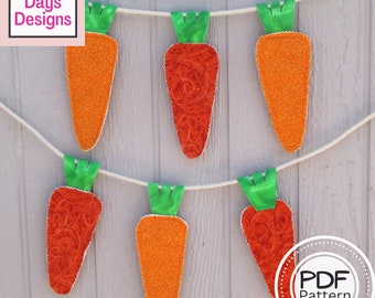 Fabric Carrot Garland PDF SEWING PATTERN, Digital Download, How to Make a Springtime Hanging Bunting Banner, Quilted Holiday Garden Tutorial