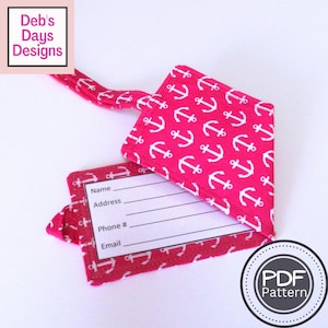 Fold Over Luggage Tag Holder PDF Sewing Pattern, Digital Download, How to Make a Handmade Fabric Baggage ID Sleeve