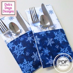 Cutlery Pouch PDF SEWING PATTERN, Digital Download, How to Make a Handmade Fabric Silverware Pocket, Cotton Utensil Holder Tutorial