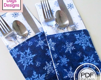 Cutlery Pouch PDF SEWING PATTERN, Digital Download, How to Make a Handmade Fabric Silverware Pocket, Cotton Utensil Holder Tutorial