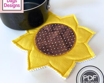Sunflower Trivet PDF SEWING PATTERN, Digital Download, How to Make a Shaped Summertime Kitchen Hot Pad