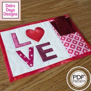 Valentine's Day Mug Rug PDF SEWING PATTERN, Digital Download, How to Make a Quilted Fabric Heart Mini Placemat, Pocket Snack Mat Tutorial