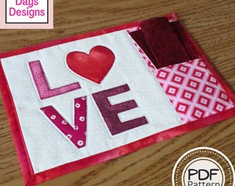 Valentine's Day Mug Rug PDF SEWING PATTERN, Digital Download, How to Make a Quilted Fabric Heart Mini Placemat, Pocket Snack Mat Tutorial