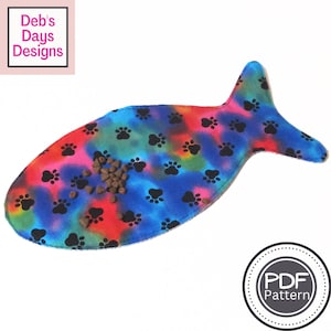Cat Placemat PDF SEWING PATTERN, Digital Download, How to Make a Fabric Fish-Shaped Water and Food Bowl Mat, Easy Kitty Craft Tutorial
