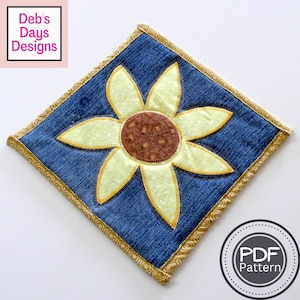 Sunflower Potholder PDF SEWING PATTERN, Digital Download, How to Make a Quilted Fabric Hot Pad, Cotton Floral Kitchen Tabletop Tutorial