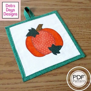 Pumpkin Potholder PDF SEWING PATTERN, Digital Download, How to Make a Fall Quilted Fabric Hot Pad, Handmade Cotton Trivet Tutorial
