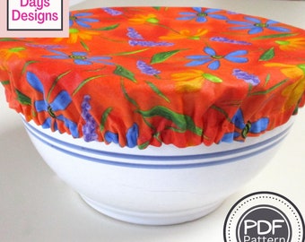 Cloth Bowl Covers PDF SEWING PATTERN, Digital Download, How to Make Fabric Reusable Round Dish Food Protectors, Quick Kitchen Tutorial
