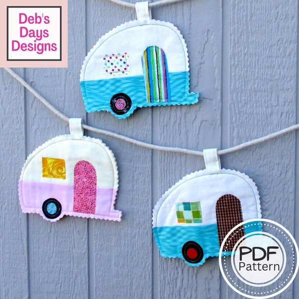 Camping Garland PDF SEWING PATTERN, Digital Download, How to Make Vintage Style Fabric Trailers Bunting Banner, Summertime Campout Tutorial