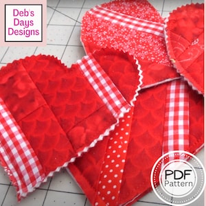 Scrappy Heart Coasters PDF SEWING PATTERN, Digital Download, How to Sew Quilted Fabric Valentine's Day Drink Coaster Set