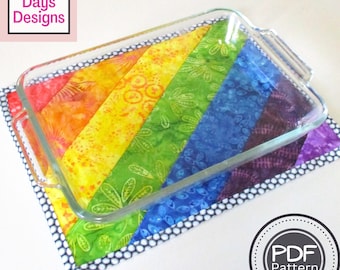Extra Large Rainbow Hot Pad PDF SEWING PATTERN, Digital Download, How to Make a Quilted Fabric Trivet for Casserole Dishes and Glass Pans