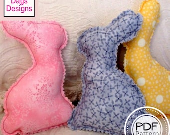 Fabric Bunny Rabbits PDF SEWING PATTERN, Digital Download, How to Make Handmade Stuffed Easter Bunnies, Quick and Easy Craft Tutorial
