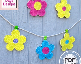 Fabric Flower Garland PDF SEWING PATTERN, Digital Download, How to Make a Handmade Floral Bunting Banner, Springtime Hanging Decor Tutorial