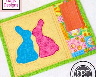 Easter Bunny Mug Rug PDF SEWING PATTERN, Digital Download, How to Make a Quilted Pocketed Snack Mat, Handmade Appliquéd Rabbits Tutorial