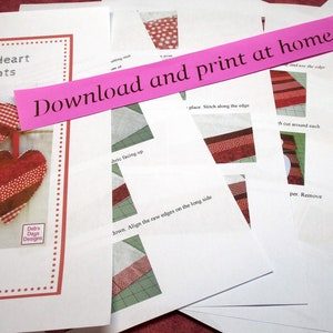 Valentine's Day Quilted Crafts PDF SEWING PATTERN Bundle, Digital Download, How to Make Simple Fabric Projects, February Decor Tutorial image 4