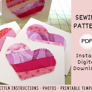 Valentine's Day Cards PDF SEWING PATTERN, Digital Download, How to Make Handmade Heart Fabric Strip Cards, Notecard Craft Tutorial image 3