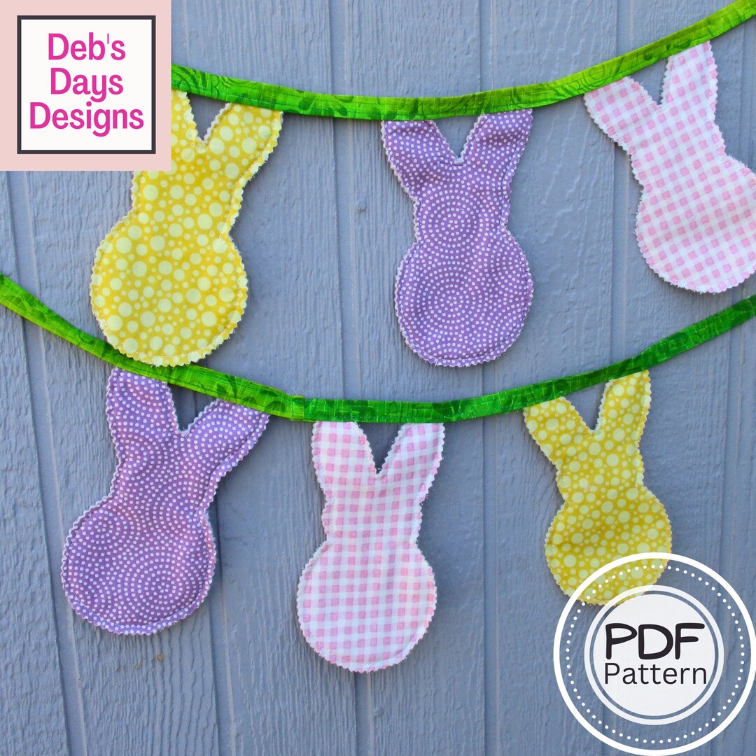 Fabric Easter Bunny Garland PDF SEWING PATTERN, Digital Download, How