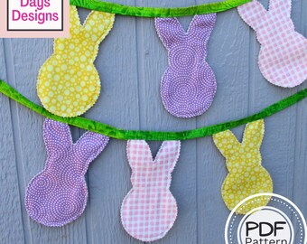 Fabric Easter Bunny Garland PDF SEWING PATTERN, Digital Download, How to Make a Rabbit Bunting Banner, Hanging Holiday and Nursery Decor