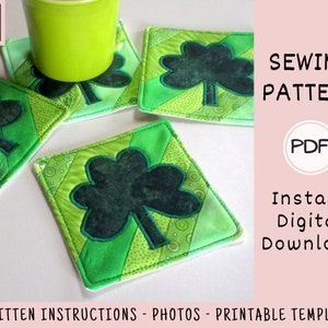 St. Patrick's Day Quilted Coasters PDF SEWING PATTERN, Digital Download, How to Make Shamrock Drink Coasters, Simple Scrap Fabric Project image 5