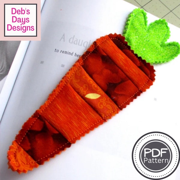 Quilted Carrot Bookmark PDF SEWING PATTERN, Digital Download, How to Make Handmade Scrap Fabric Bookmarks, Spring or Easter Gift Idea