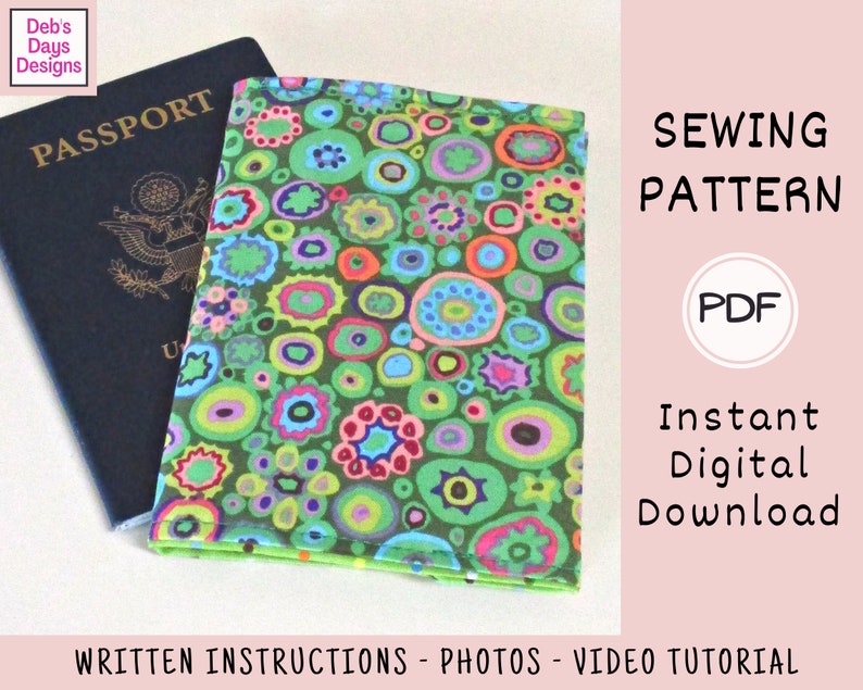 Passport Holder PDF SEWING PATTERN, Digital Download, How to Make a Fabric Passport Cover, Travel Organizer Cloth Case, Easy Tutorial image 5