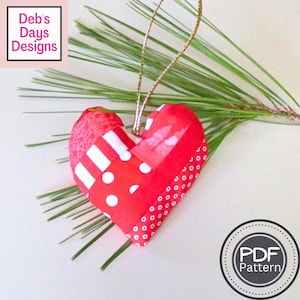 Quilted Fabric Heart Ornaments PDF SEWING PATTERN, Digital Download, How to Make Scrappy Handmade Hanging Valentine's Day Decorations image 1