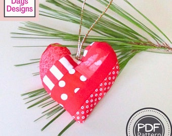 Quilted Fabric Heart Ornaments PDF SEWING PATTERN, Digital Download, How to Make Scrappy Handmade Hanging Valentine's Day Decorations