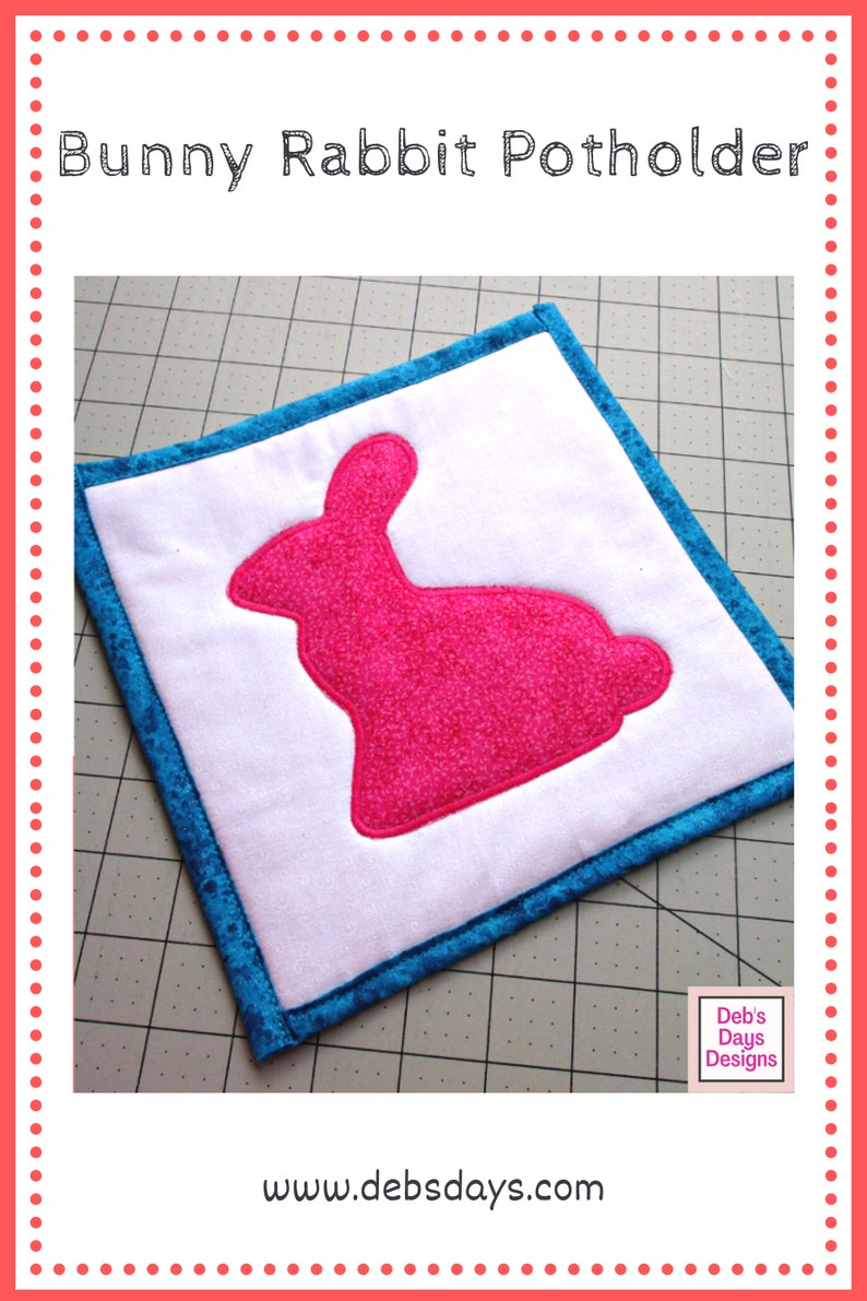 Bunny Potholder PDF SEWING PATTERN, Instant Digital Download, Make a Homemade Rabbit Hot Pad Trivet, Quilted Holiday Kitchen Tutorial image 4