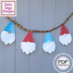 Gnome Garland PDF SEWING PATTERN, Digital Download, How to Make a Fabric Garden Gnome Banner, Easy Quilted Hanging Bunting Tutorial
