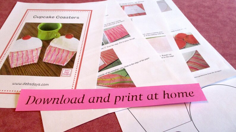 Cupcake Coasters PDF SEWING PATTERN, Digital Download, How to Make Handmade Quilted Cloth Fabric Drink Coasters, Birthday Crafts Tutorial image 2