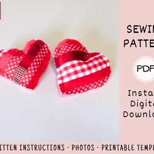 Scrappy Fabric Hearts PDF SEWING PATTERN, Digital Download, How to Make Handmade Valentine's Day Quilted Stuffed Shapes, Tiered Tray Decor image 3