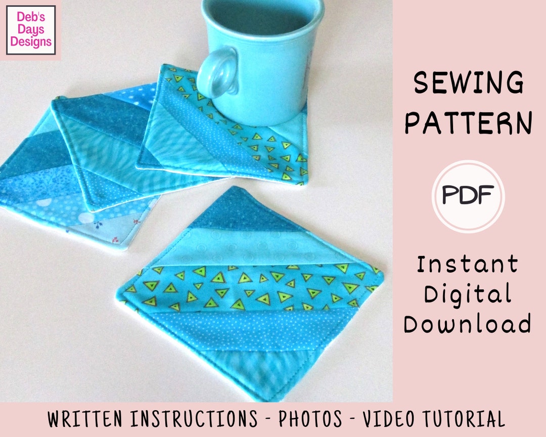 Quilted Drink Coaster Set PDF SEWING PATTERN Digital - Etsy