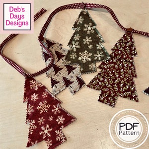 Christmas Tree Garland PDF SEWING PATTERN, Digital Download, How to Make a Fabric Holiday Bunting Banner, Hanging Mantel Decor Tutorial