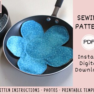 Flower Fabric Pan Protectors PDF SEWING PATTERN, Digital Download, How to Sew Padding for Pots, Bowls, and Dishes, Floral Kitchen Project 画像 4