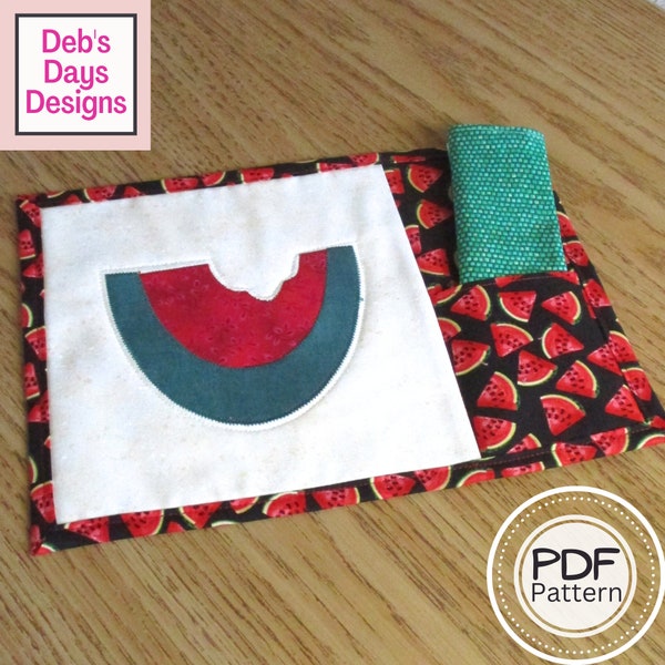 Watermelon Mug Rug PDF SEWING PATTERN, Digital Download, How to Make Your Own Handmade Quilted Mini Pocketed Placemat, Summer Tutorial